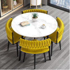 5-teiliges rundes Esstisch-Set für 1,096 cm Mitteltisch und Stühle, minimalistische Holzmöbel für Wohnzimmer, Büro, Küche und Empfang, modernes Design