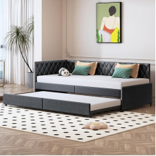 Sofa lova 90 x 200 cm su lagaminais, aksominė dienos lova su skersiniu rėmu, dizaino minkšta lova, dvivietė sofa su miego funkcija, skirta svečių kambariui, svetainei ir paauglių kambariui, pilka