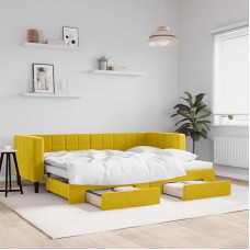 Refined Day Bed Sofa Bed Guest Bed for Bedroom Living Room Sofa Bed Extendable with Drawers Yellow 80 x 200 cm Velvet