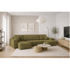 Kaiser Möbel, Corner Sofa with Sleep Function, with Bed Box, Sofa Bed Best, Designer U-Shape Sofa, Modern Design Couch, Upholstered Corner, Freestanding, Thick Corduroy, Olive