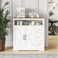 Modern Sideboard with 2 Doors, Kitchen Sideboard with Adjustable Shelf and 3 Drawers, Storage Furniture, Bedroom Dresser for Living Room, Dining Room, Scandinavian Style (White, 100 x 40 x 105 cm