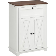 HOMCOM Daugiafunkciniai bufeto baldai, 2 durelės su reguliuojama lentyna, 1 stalčius, kaimiško stiliaus, matmenys 60 W x 30 D x 87,5 H cm, miegamasis, svetainė, balta