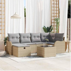 Modulares Garten-Sofa-Set 7-teilig Beige Hellgrau Poly Rattan mit Kissen, 7 pcs Outdoor-Sofa-Set für Terrasse und Balkon