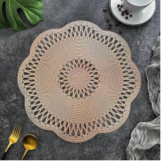 Tischset 4Er Set, Vintage Hohle Runde Blume Platzsets, Küchen-Tischsets für Esstisch, Roségold, 38cm