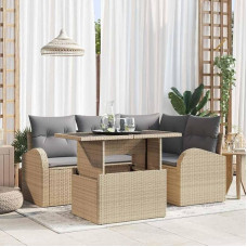 Modulares Gartensofa-Set 5-teilig Schwarz Poly Rattan mit Kissen und Stauraum als Outdoor-Sofagarnitur