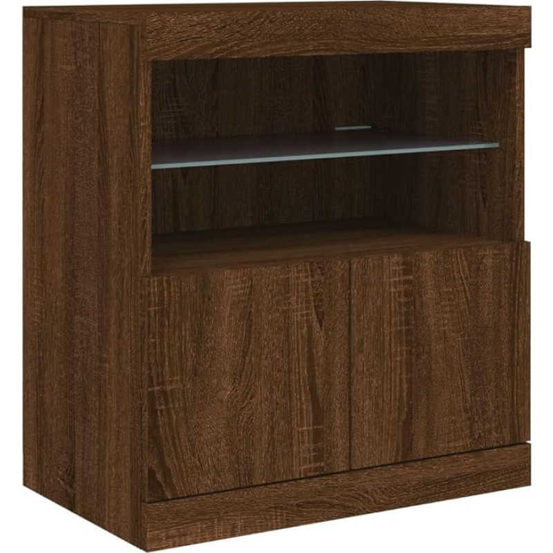 vidaXL Sideboard, Chest of Drawers with Lots of Storage Space, Highboard Cabinet with LED Lights, Sideboard, Side Cabinet, Standing Cabinet, Modern, Brown Oak Look