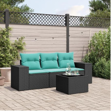 3-teiliges Gartensofa-Set mit Kissen aus schwarzem Polyrattan, modulares PE Rattan Sofa Set für Terrasse und Garten