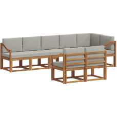 Gartenmöbel Set aus Akazienholz, Modulares Outdoor Sofa mit Sitzkissen, 8-teilige Loungemöbel Gruppe für Terrasse & Garten, Natürlich & Hellgrau, 304 x 126,5 cm