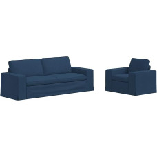 Modulares 2er Sofa Set Blau 182x80x82 cm Stoff mit Metallrahmen und Holzwerkstoff-Armlehnen, Schaum- und Faserfüllung für bequemes Sitzen, Brötchenfüße aus Kunststoff