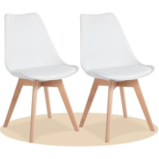Valgomojo kėdės, virtuvės kėdės su ergonomišku atlošu, paminkštinta sėdyne ir buko masyvo kojomis (baltos spalvos, 2 kėdės)