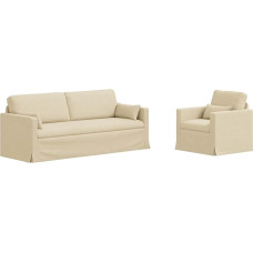 Modulares Sofa Set 2 pcs Creme 198x78x80 cm Stoff mit Metallrahmen und Holzarmlehnen für Wohnzimmer oder Schlafzimmer