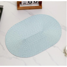 AMDXD Set of 4 Placemats, Washable, Oval, PP Placemats, Washable, Oval Wave, Non-Slip, Table Coasters, Washable, Light Blue for Dining Table, Anti-Fouling and Easy to Clean, 45 x 30 cm
