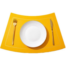 AMDXD 4er Set Tischsets Weihnachten Modern Quadratisch, PU Leder Platzset Weihnachten Abwischbar Umkehrbar Zweifarbig Einfarbig Golden Linien, Tischuntersetzer Abwaschbar Gelb Hellgrau, 30x50CM