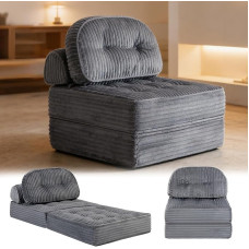 Sulankstoma sofa-lova, 4-in-1 nešiojamasis krėslas-lova, patogi grindų sofa, keičiama miegamoji kėdė su pagalvėle, velvetinio audinio užvalkalas, fotelis, sofa-lova, skirta svetainei ir miegamajam (viengulė sofa, pilka)