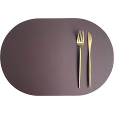 AMDXD 6er Set Tischset Abwaschbar Oval, PU Leder Tisch Platzset Boho Umkehrbar Zweifarbig Einfarbig Anti-Rutsch, Tischuntersetzer Deko Kaffee Beige Weiß für Küche Hause Restaurant, 30x44CM