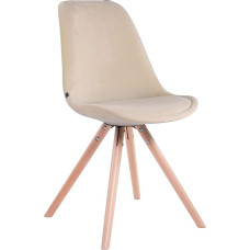 CLP Toulouse Retro Chair Velvet Round su aukštos kokybės sėdynės paminkštinimu, atlošiama kėdė su tvirtu mediniu rėmu, sėdynės aukštis 48 cm, spalva: Kreminė spalva, rėmo spalva: natūrali