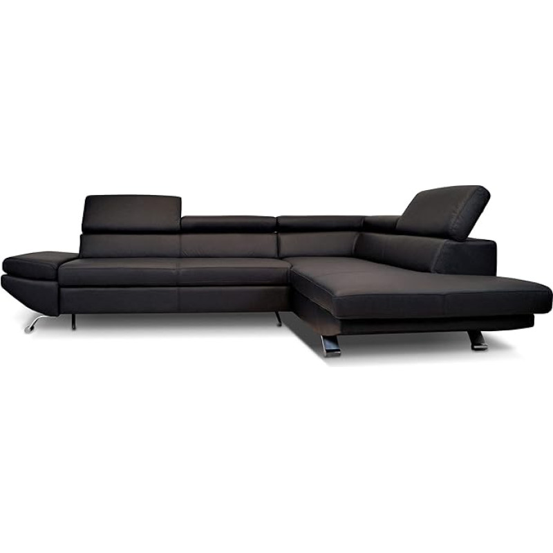 Varsovia Real Leather Corner Sofa, 278 x 210 cm, Made of High-Quality Italian Natural Leather, Sofa Couch with Headrests, Real Leather, Corner Couch, Many Colours (278 x 210 cm, Corner Right)