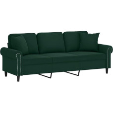 vidaXL 3 vietų sofa, sofa su dekoratyvinėmis pagalvėlėmis, svetainės sofa, minkšta sofa, fotelis, relaksacinė sofa, poilsio sofa, poilsio sofa, relaksacinė sofa, tamsiai žalias aksomas
