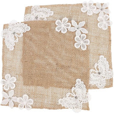 LALAFINA 2 Stück Premium Leinen Tischset mit Spitze Hitzebeständig und Fest für Festliche Dekoration und Bankett Beige Stilvolles Design