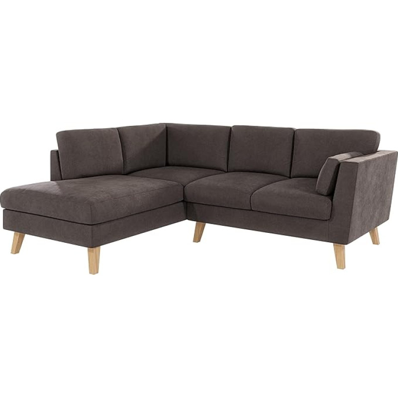 Kampinė sofa Kampinė sofa 221 x 186 x 90 cm su pagalve Kanapa Medinės kojos Buko mediena Mikropluoštas Kairė laisvai pastatoma Henry Brown Khaki