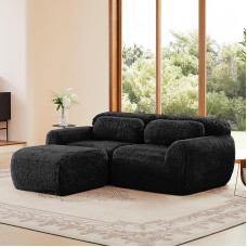 Sofa-lova 2 sėdimų vietų L formos kampinė sofa - juoda, išskleidžiama miego funkcija ir lovos dėžė, modulinė maža sofa, skirta svetainei, tinkama naminiams gyvūnams