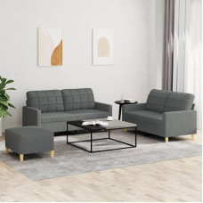 3 dalių sofos komplektas su pagalvėlėmis, tamsiai pilkas audinys, sofa su poilsio funkcija, sofos komplektas, svetainės sofa, sofa, sofos komplektas 3201283