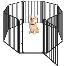 Yaheetech Puppy Run 8-Piece 80 cm High, Puppy Playpen with Integrated Lock, Low Noise Pipes, Floor Protectors, 8 mm Reinforced Metal Wires, Dog Playpen for Home and Garden