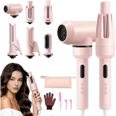 6-in-1Hairstyler, Lockenstab Automatisch Anzug, Glätteisen, Glättbürste, Wellen-Curling-Sticks, Ionen föhn, 25S Schnellheizung， für alle Anlässe und Reisen
