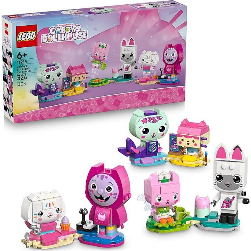 LEGO Gabby's Dollhouse Gabby's Cat Friends - žaislas su 6 gyvūnų figūrėlėmis, įskaitant Meerkitty ir Kitty Fairy - stovas eksponavimui - dovana mergaitėms nuo 6 metų - 11215