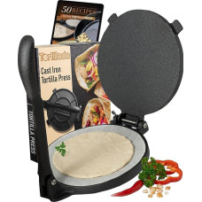 Tortillada - Tortilla Press / Quesadilla, Roti Maker ketaus ketaus keptuvė su receptais, įskaitant elektroninę knygą su 50 Tortilla receptų (30,5 cm)