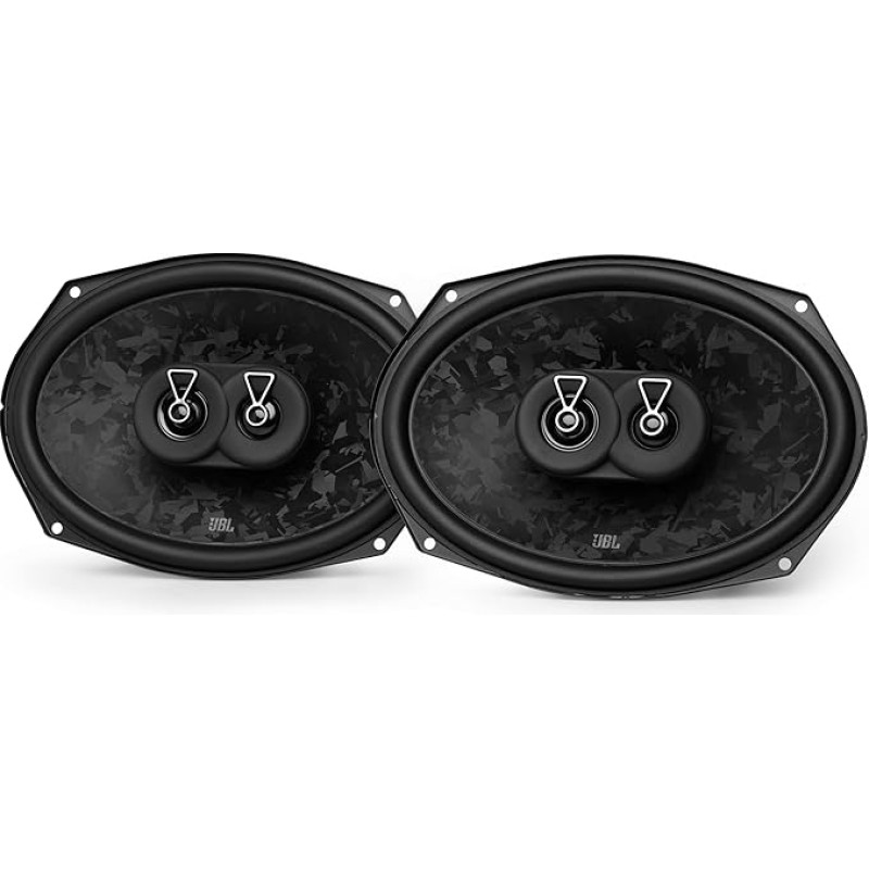 JBL Stage3 Gen2 968MF 6 x 9 colių 3 kanalų koaksialinis automobilinis garsiakalbis be grotelių, 80 W RMS ir 640 W maksimali galia, 4 omų varža, optinio pluošto membrana su PEI aukštų dažnių garsiakalbiu giliems bosams ir automobilio garso sistemai atnauji
