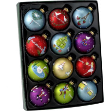 Kurt Adler Dvylikos Kalėdų dienų rutulinis ornamentas, 65 mm, 12 vnt.
