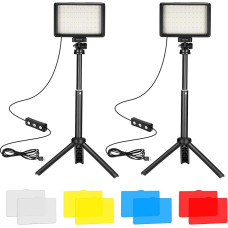 LED vaizdo šviesos 2 pakuotės fotografijos, reguliuojamos 5600K USB LED vaizdo šviesos, mini trikojis ir spalvoti filtrai fotografijos studijoms, spalvoti filtrai mažo kampo fotografavimui, vaizdo įrašymui, žaidimų transliavimui