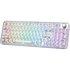 YUNZII X98 QMK/VIA belaidė mechaninė žaidimų klaviatūra, trijų režimų BT5.0/USB-C/2,4 GHz karšto keitimo klaviatūra, iš anksto sutepti jungikliai, RGB foninis apšvietimas (balta, su kristaliniu jungikliu)