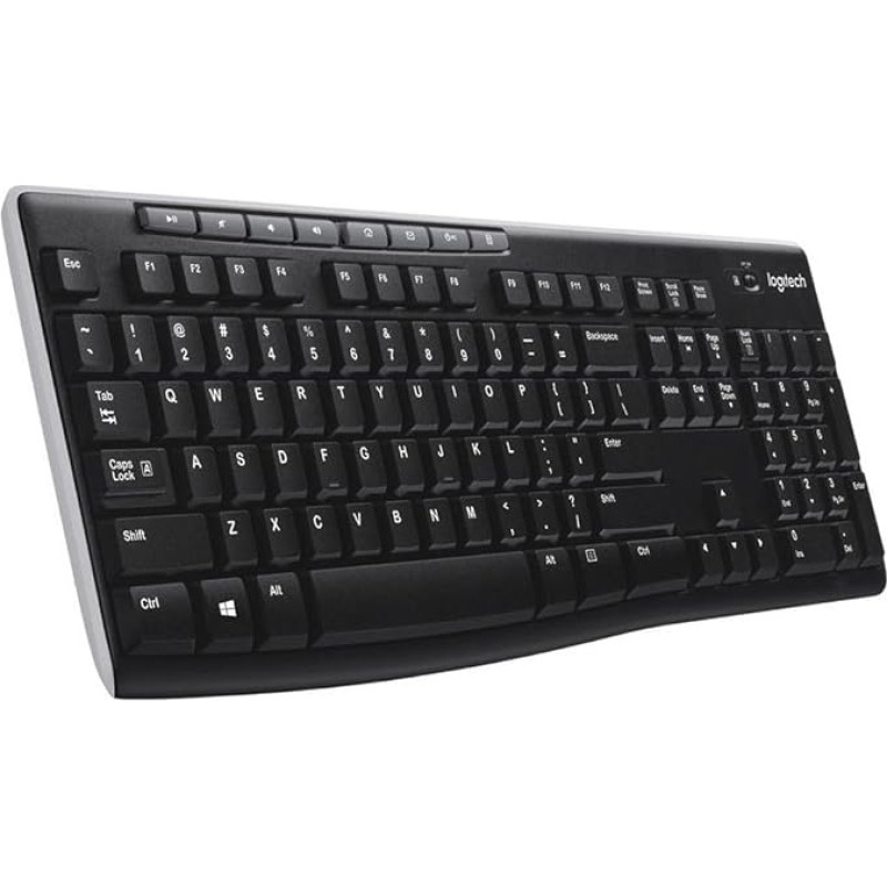 Logitech K270 Wireless Keyboard, 2.4 GHz connection via USB Unifying receiver, 8 multimedia and Schortcut keys Splash-proof, 2-year battery life, US Layout - Black