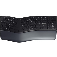 CHERRY KC 4500 Ergo, Ergonomic Keyboard, French Layout (AZERTY), Wired, Memory Foam Wrist Rest, Curved Keypad, Black