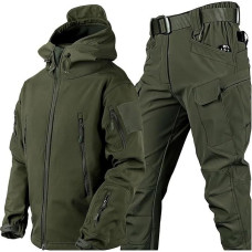Men's Soft Shell Hood Tactical Jacket & Trousers Suits for Outdoor Fishing Hiking Camping