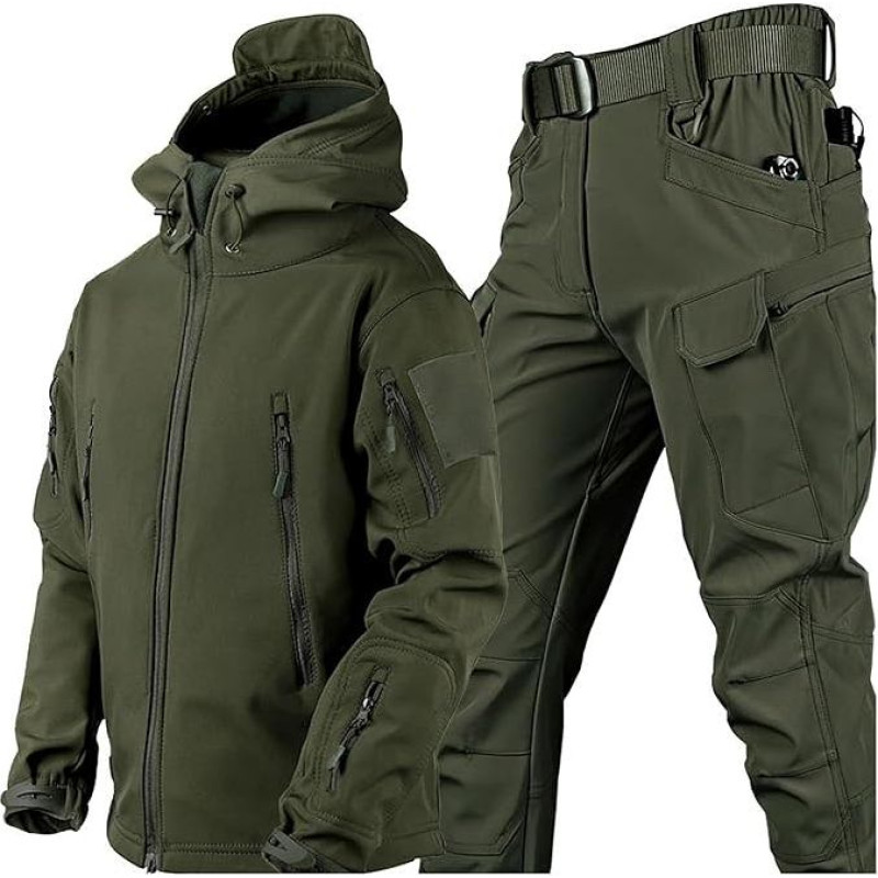 Vyrų Soft Shell Hood Taktinė striukė ir kelnės kostiumai lauko žūklė žygiai kempingas