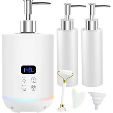 Massage Oil Warmer, iklestar Massage Oil Bottle Digital Heating Device with Atmosphere Light, Electric Massage Oil Warmer Cream Heated Dispenser Gua Sha Roller Kit for Spa, Salon and Home Use, White
