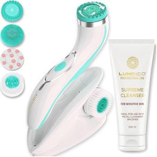 LUMINEO PRO Facial Cleansing Brush & Face Massager Set with Gel - Electric Face Brush for Gentle Deep Cleansing, Anti-Ageing & Care, USB (Turquoise/Sensitive Skin)