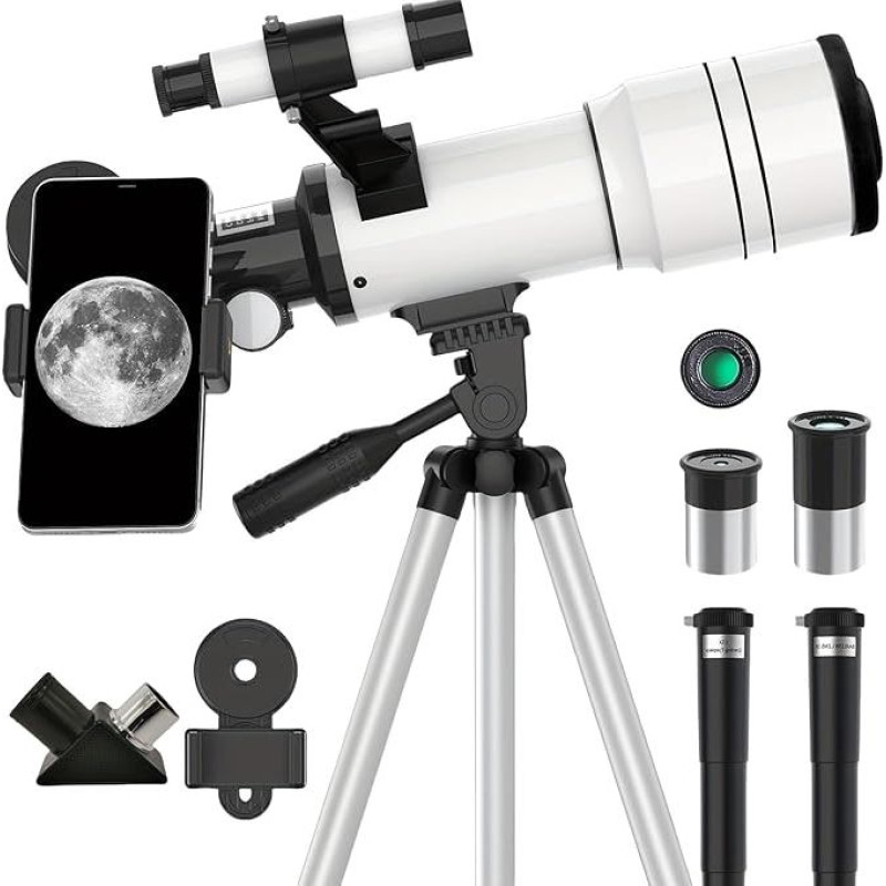 Telescope for Children, Adults & Beginners, 70 mm Aperture (Opening) Astronomy Telescope with 15X-150X Magnification, Tripod (41-117 cm Height-Adjustable) & Smartphone Adapter Including Accessories