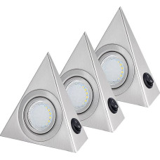 MENAYODA 3 LED šviestuvų rinkinys, trikampė šviesa, virtuvės šviesa su jungikliu, nerūdijančio plieno trikampė šviesa po spinta, skirta įėjimui, spintai, vyno spintai, knygų lentynai