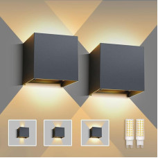 LED sieninis lauko / vidaus šviestuvas, 2 G9 sieninių šviestuvų rinkinys, 3000 K šilta balta spalva, keičiama lemputė, IP65, 9 W, 700 lm, reguliuojamas šviesos kampas 0-120°, aliuminis, grafitinė juoda
