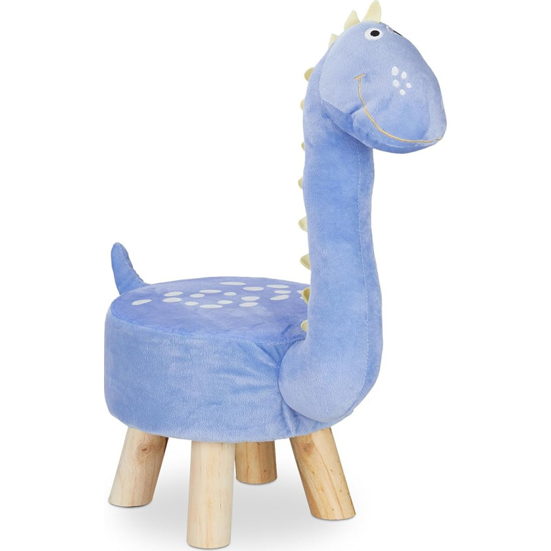 „Relaxdays“ „Dino“ vaikiškas taburetė su pliušiniu apvalkalu, apvali, sėdimoji dalis, vaikų kambariui, vaikiškas taburetė, gyvūnų motyvas, mėlyna, 57 x 28 x 57 cm