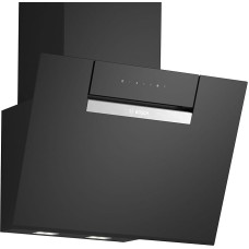 „Bosch“ DWK67FN60, 4 serija, išmanioji virtuvės gartraukė, 60 cm, skaidrus stiklas su juodu spaudiniu, „Wandesse“, pagaminta Vokietijoje, automatinis prisitaikymas prie kaitlentės, valdymas per kaitlentę, reguliuojama spalvinė temperatūra