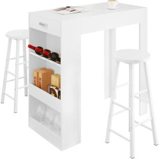 WOLTU Dining Room Set, Bar Table with Bar Stool Set, Bar Table Set with Wine Rack, Kitchen Table with 1 Drawer, Bistro Table for Kitchen, Dining Room, Bistro, White