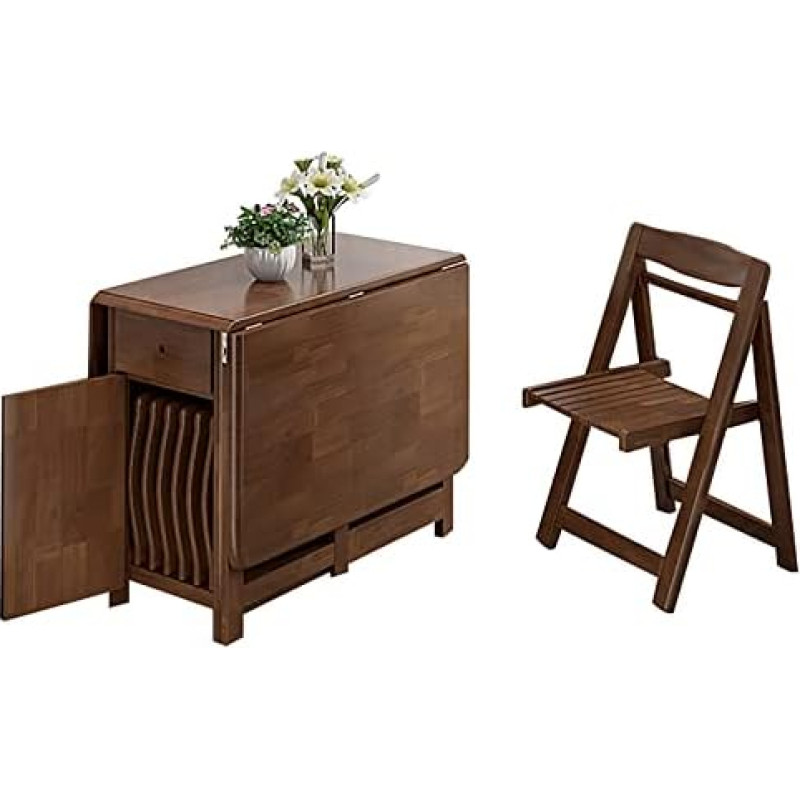 Rustikales Massivholz-Klapptisch-Set mit herunterfallenden Blättern, Rollen, 5-teiligem platzsparendem Kücheninseltisch und Stuhl