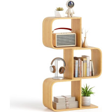 COSTWAY S-Shaped Bookcase, Standing Shelf Made of Bamboo Cube Shelf, Geometric Decorative Shelf, Bamboo Shelf for Living Room, Study, Office