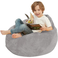 Corduroy Bean Bag Chair Cover Washable Soft Bean Bag Cover (No Filling) for Kids Teens Boys and Girls (M, 80cm x 90cm, Grey)