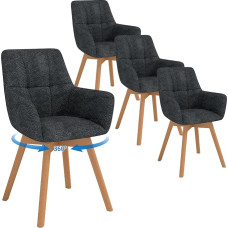 „LEWE“ besisukantys valgomojo kėdės, 4 vnt. rinkinys su porankiais ir medinėmis kojomis, 360° besisukanti kėdė, apmušta kėdė su ergonomišku audiniu apmuštu atlošu, skirta valgomajam, virtuvei, svetainei, miegamajam, juodos spalvos
